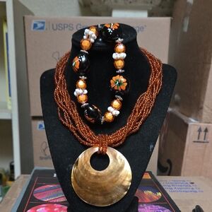 Handcrafted Orange and Black Beaded Necklace